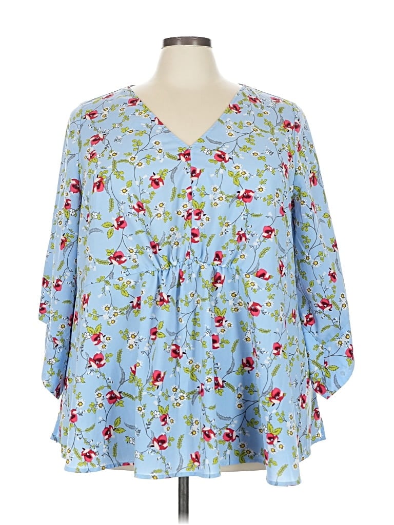 Pre-owned Lane Bryant 3/4 Sleeve Blouse In Blue