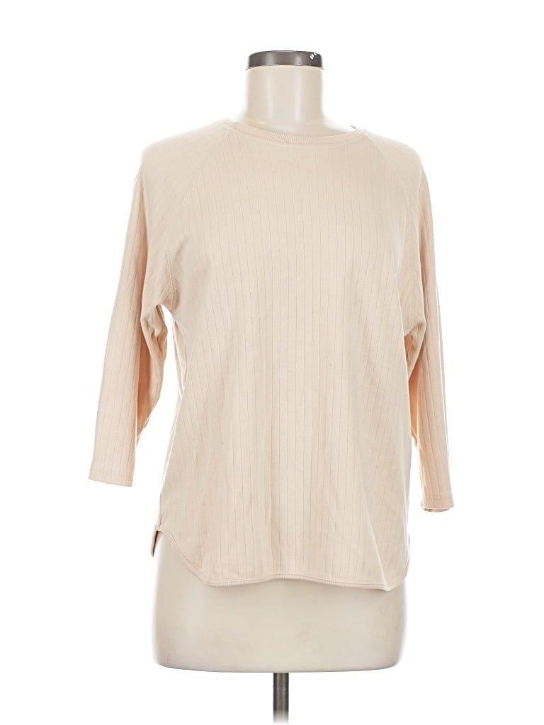 Pre-owned Karen Scott Sport 3/4 Sleeve Top Tan Boatneck Tops In Brown