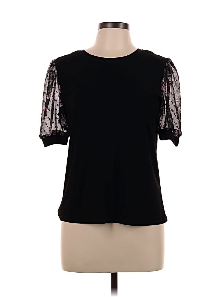 Pre-owned Cece Short Sleeve Top Black Crew Neck Tops