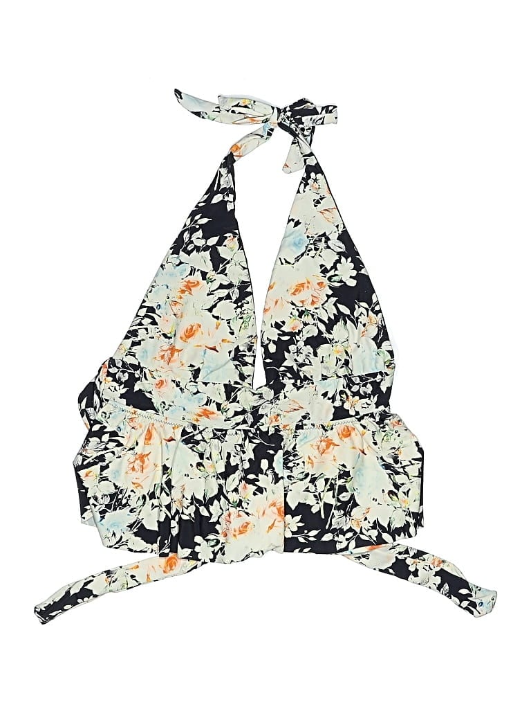 Pre-owned Unbranded Swimsuit Top Ivory Floral Pattern Swimwear In White