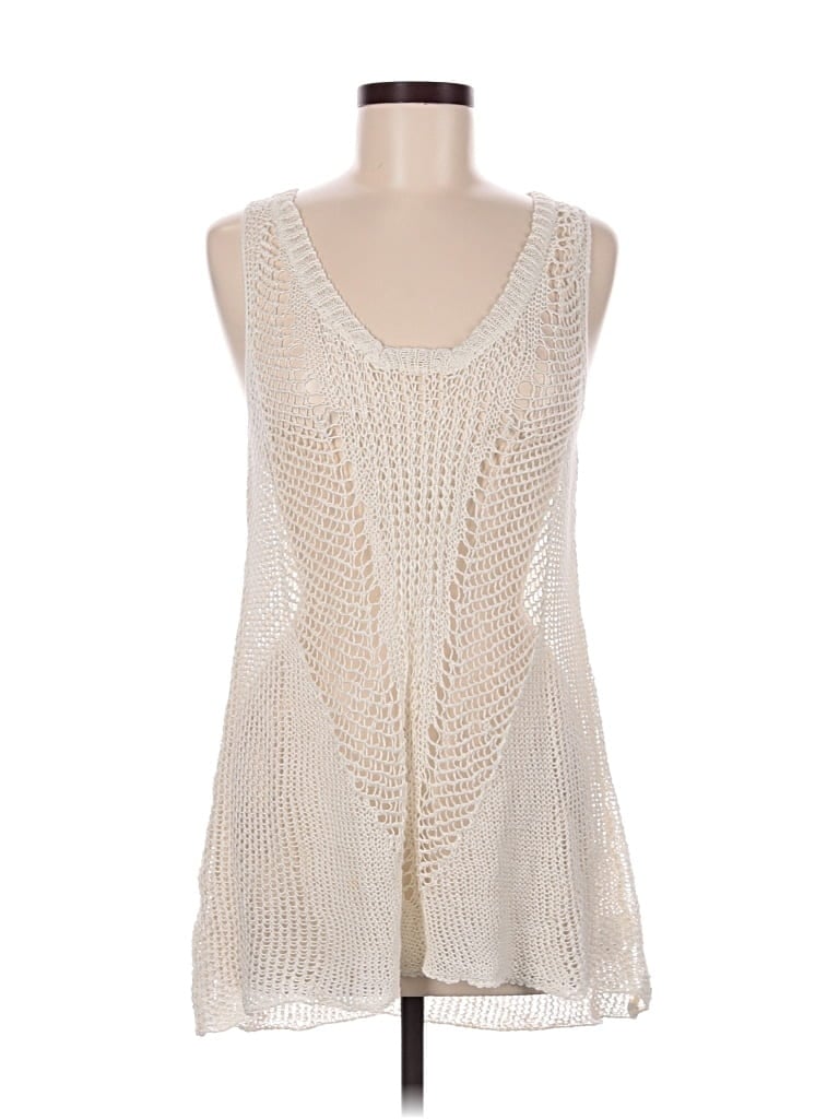 Pre-owned Cabi Sleeveless Top Ivory Plunge Neckline Tops In White