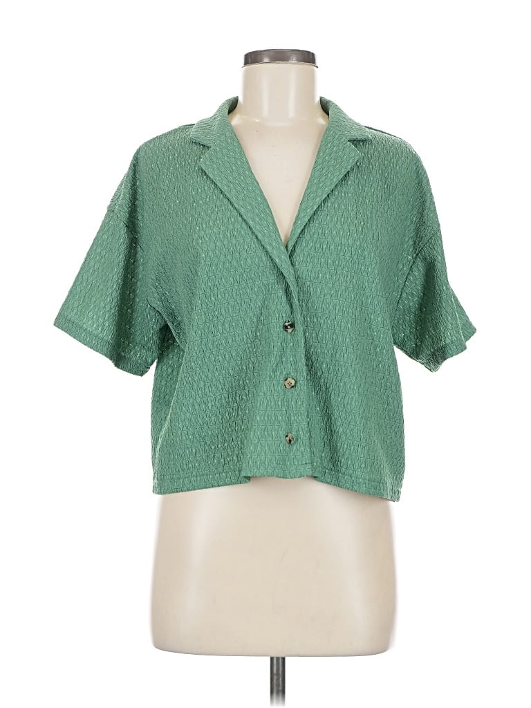 Pre-owned Madewell Short Sleeve Blouse In Green