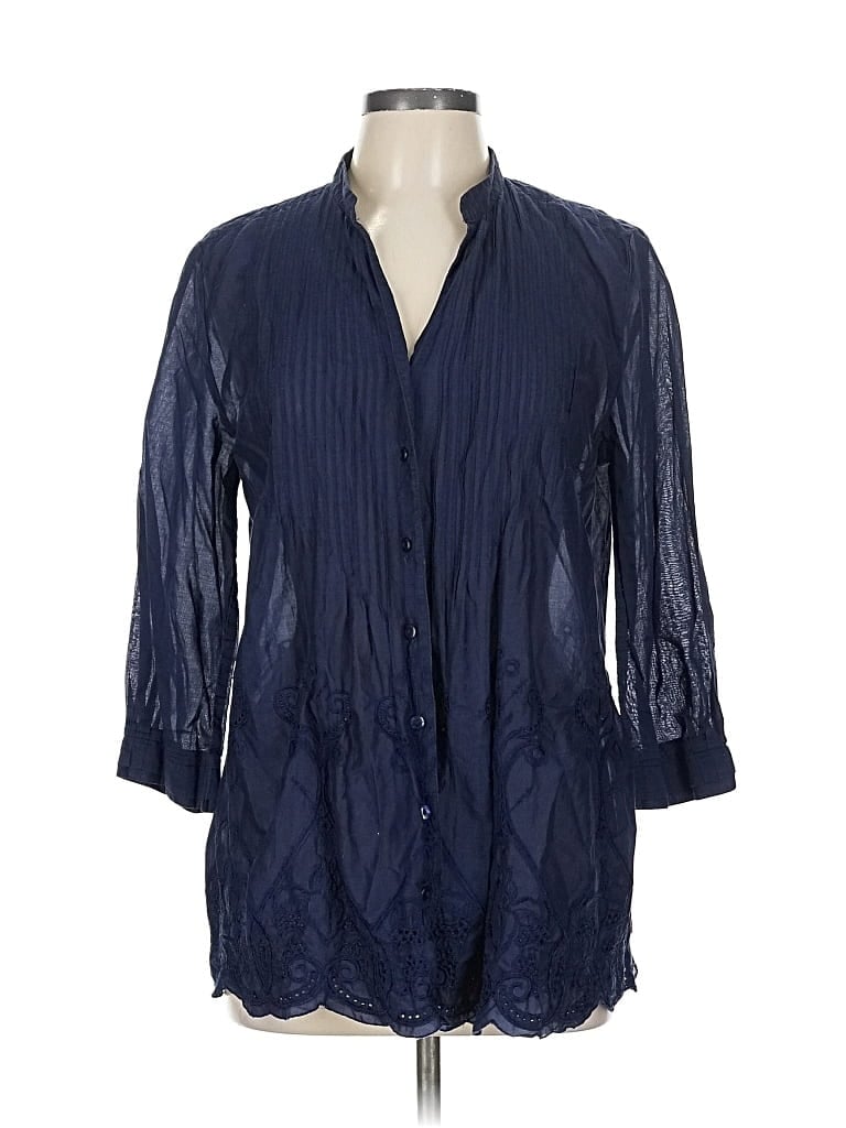 Pre-owned Coldwater Creek 3/4 Sleeve Blouse In Blue