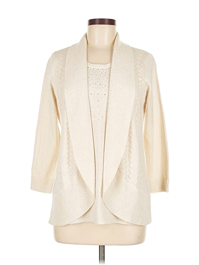 Pre-owned Basic Editions Cardigan Sweater In White