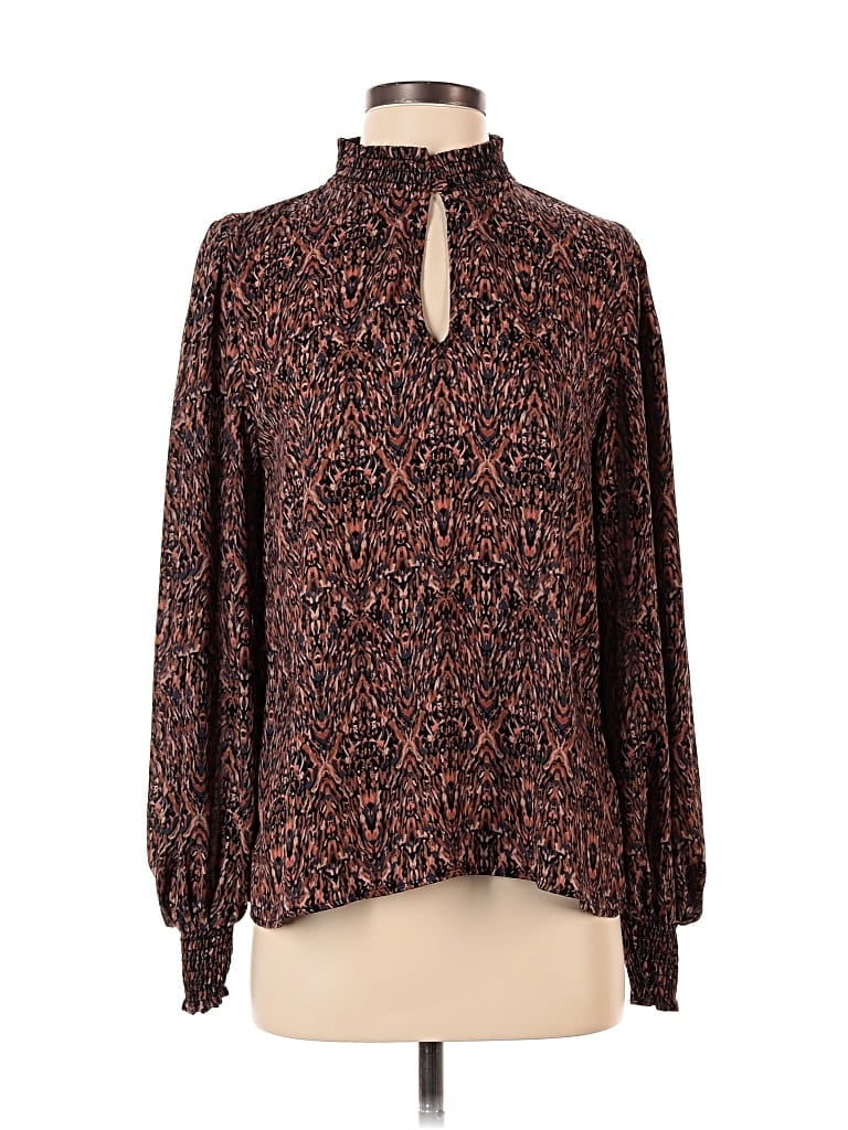 Pre-owned Evereve Long Sleeve Blouse In Brown