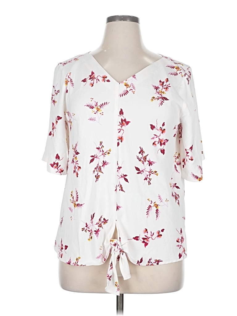 Pre-owned Ann Taylor Short Sleeve Blouse In White