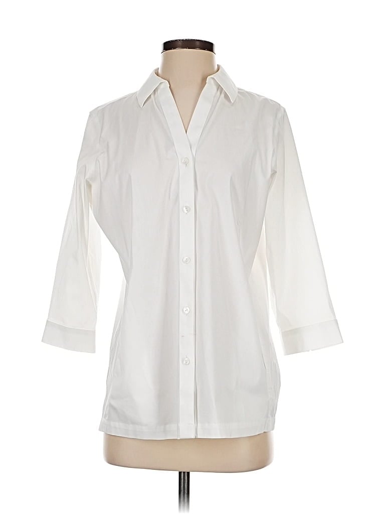 Pre-owned Foxcroft 3/4 Sleeve Button Down Shirt In White