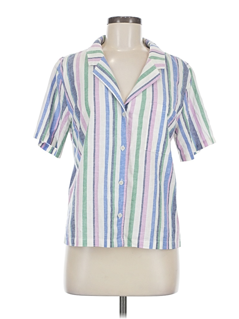 Pre-owned Marine Layer Short Sleeve Blouse In Blue