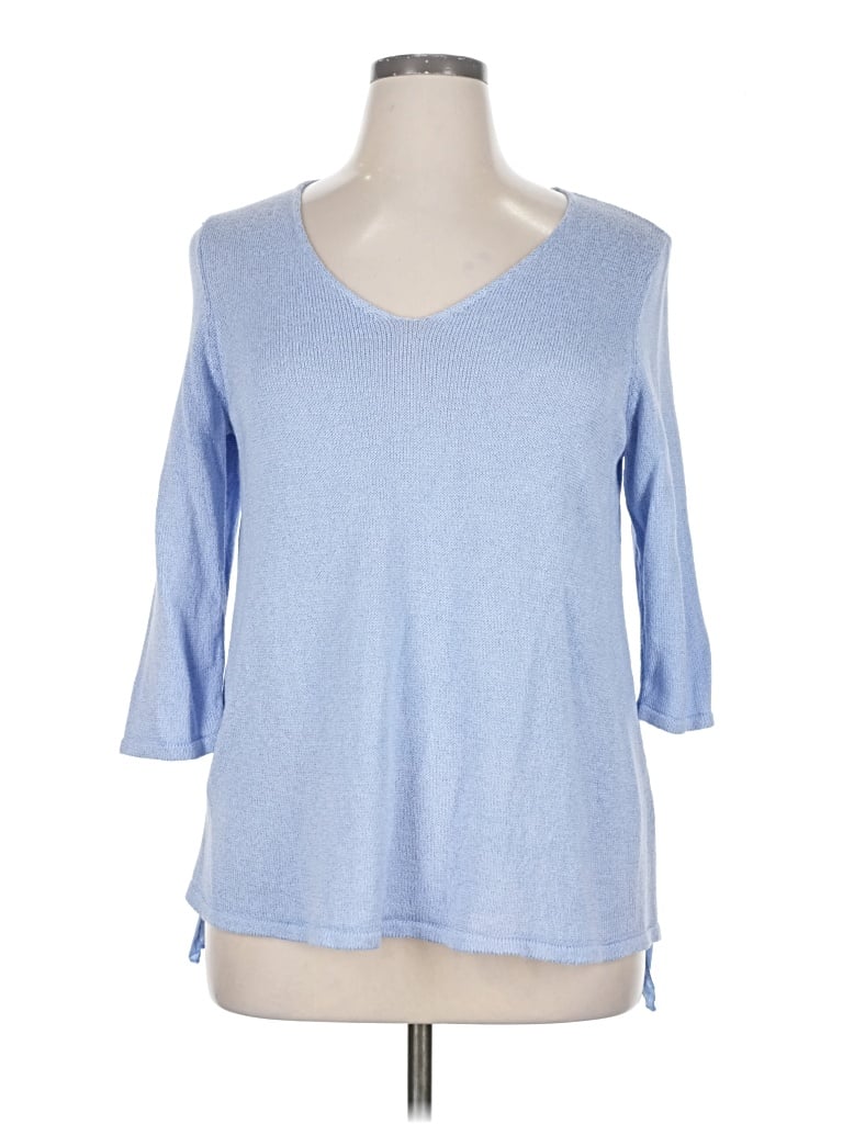 Pre-owned Company Ellen Tracy 3/4 Sleeve Top Blue V Neck Tops