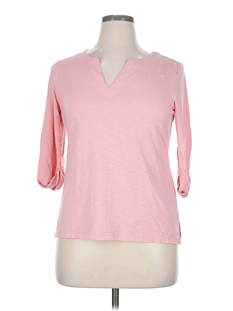 Pre-owned Sigrid Olsen 3/4 Sleeve Top Pink V Neck Tops