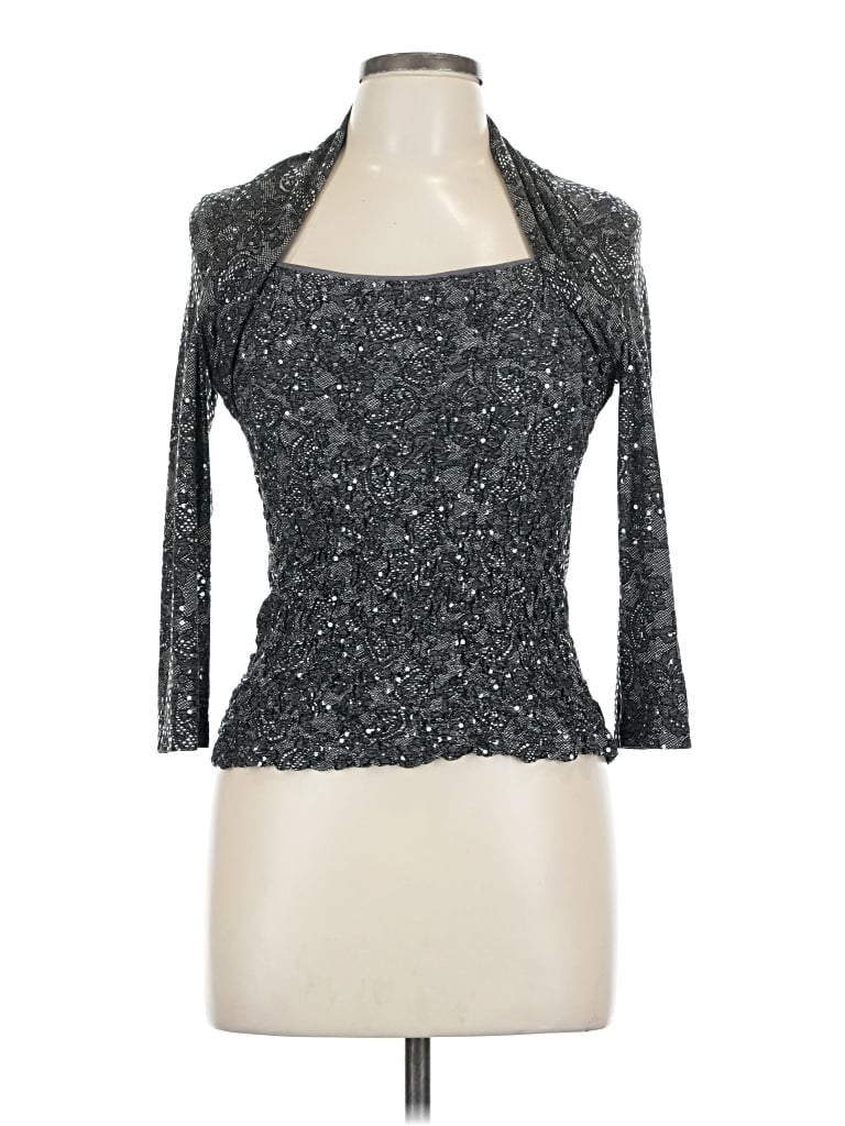 Pre-owned Joseph Ribkoff 3/4 Sleeve Top Gray Halter Neckline Tops