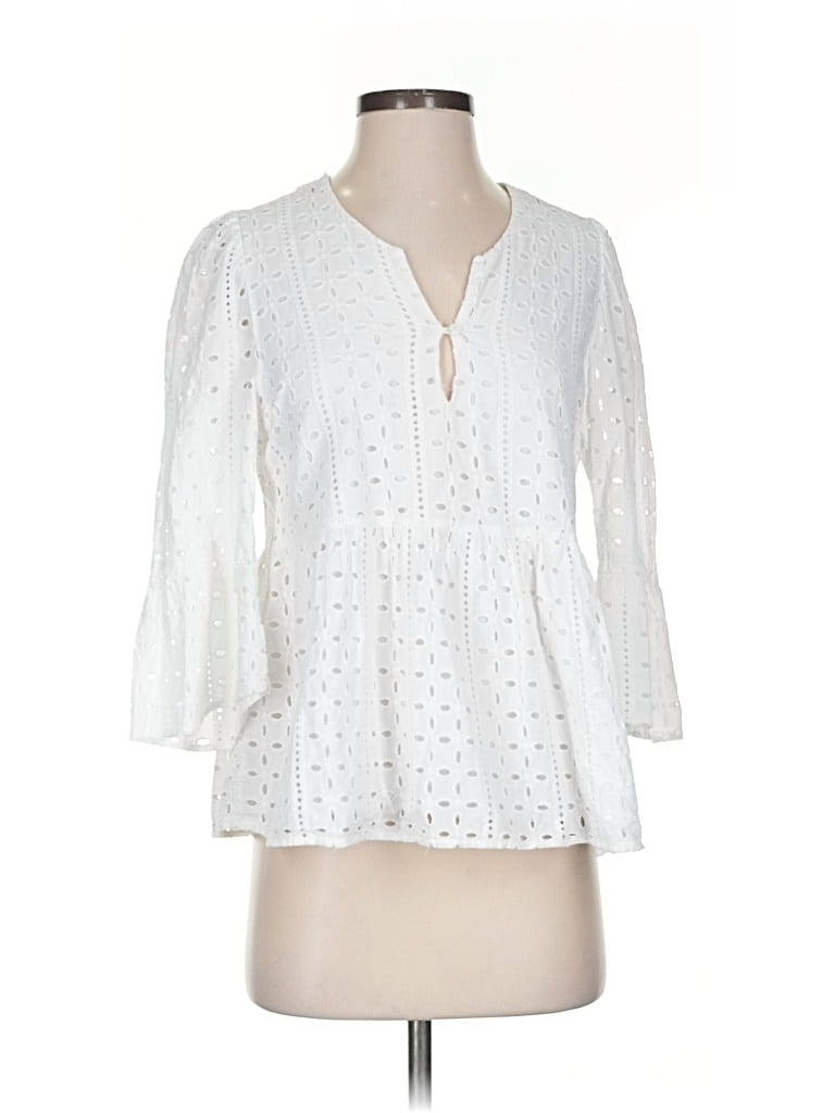 Pre-owned Mud Pie 3/4 Sleeve Blouse In White