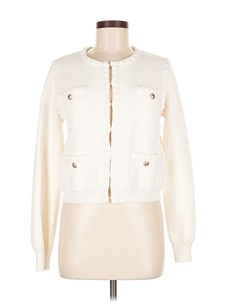 Pre-owned Line & Dot Cardigan Sweater In White