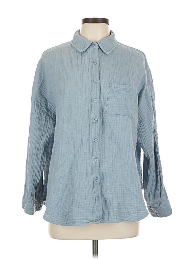 Pre-owned Torrid Long Sleeve Button Down Shirt In Blue