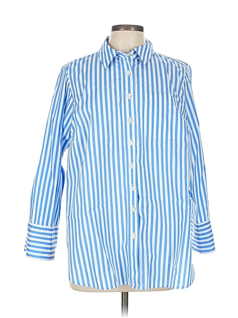 Pre-owned Talbots 3/4 Sleeve Button Down Shirt In Blue