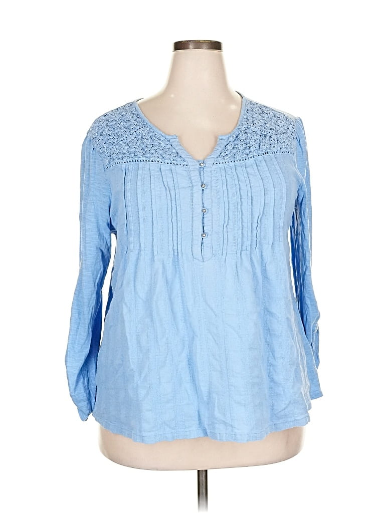 Pre-owned Gloria Vanderbilt 3/4 Sleeve Blouse In Blue