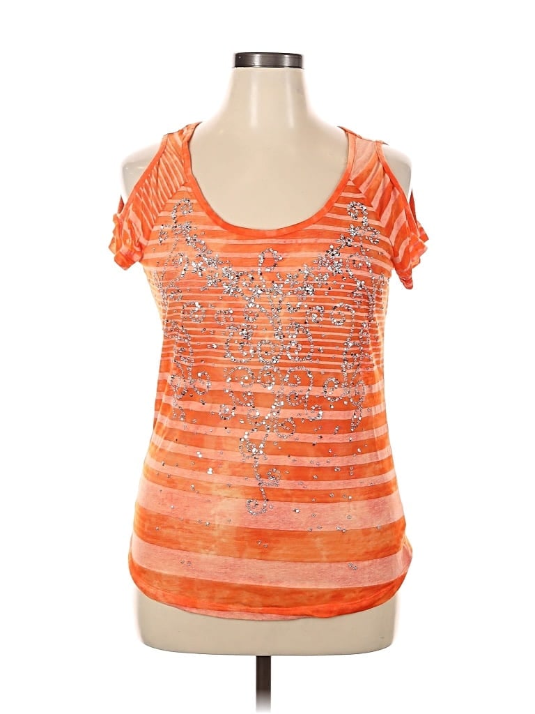 Pre-owned Faded Glory Short Sleeve Top Orange Cold Shoulder Neckline Tops