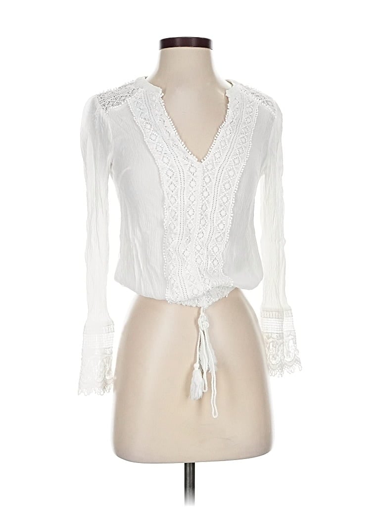 Pre-owned Lulus Long Sleeve Blouse In White