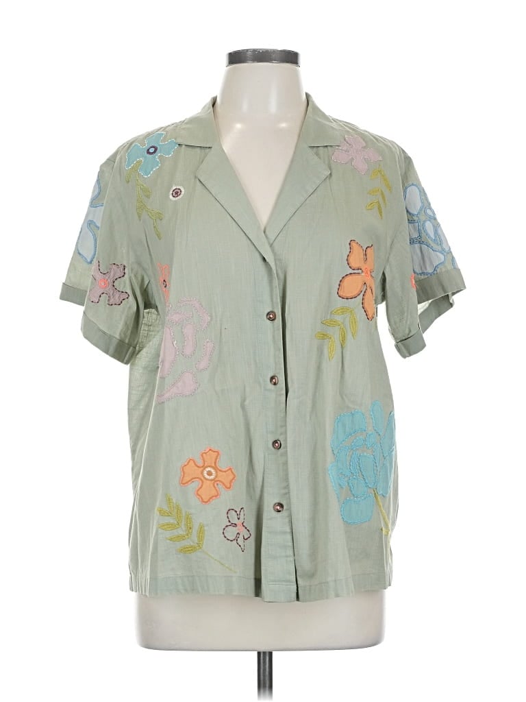 Pre-owned By Anthropologie Short Sleeve Blouse In Green