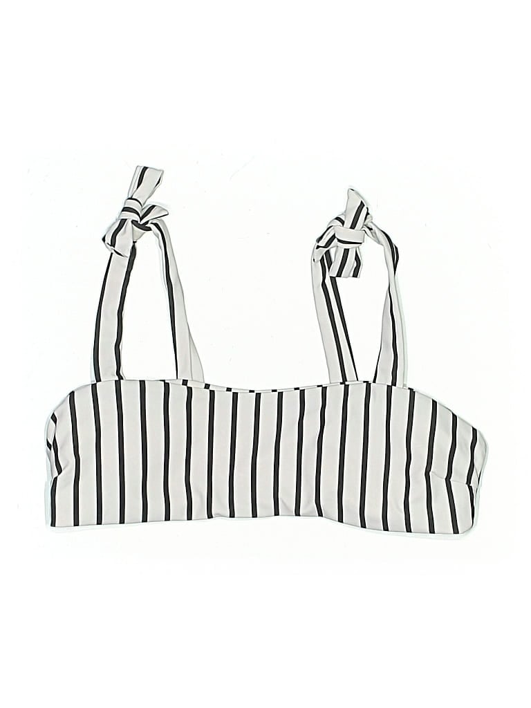 Pre-owned Shein Swimsuit Top Ivory Stripes Pattern Swimwear In White