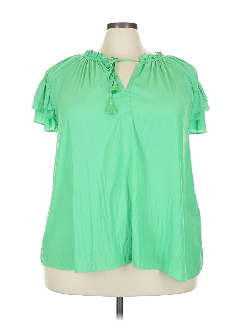 Pre-owned Rose + Olive Short Sleeve Blouse In Green