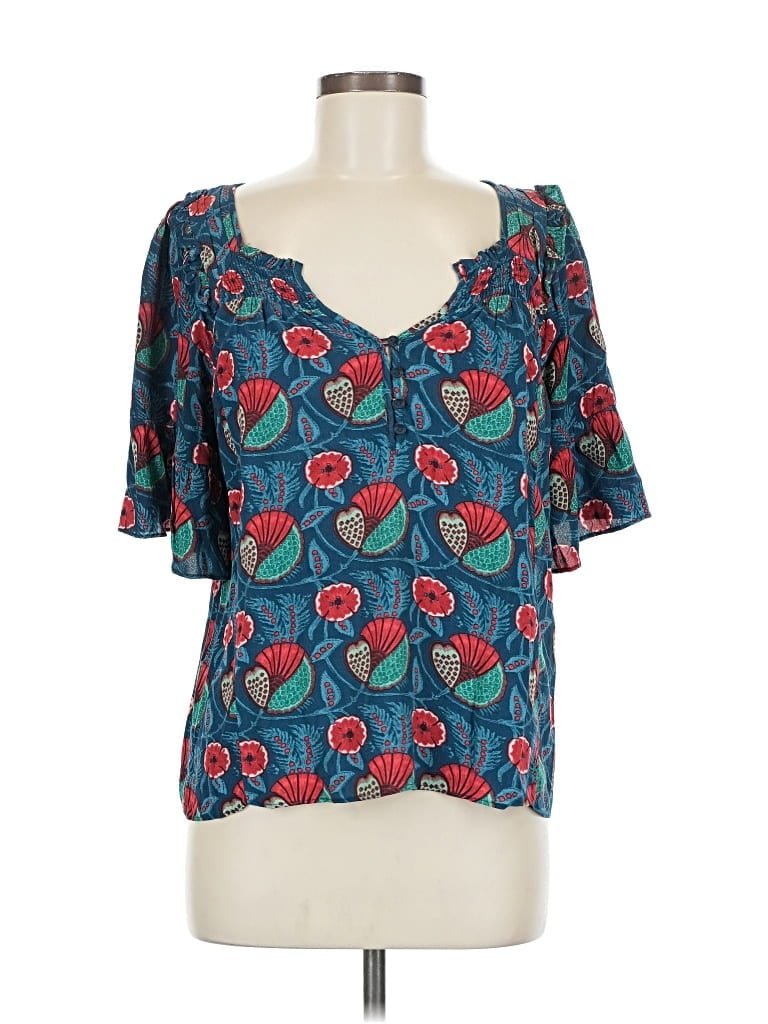 Pre-owned Maeve By Anthropologie Short Sleeve Blouse In Blue