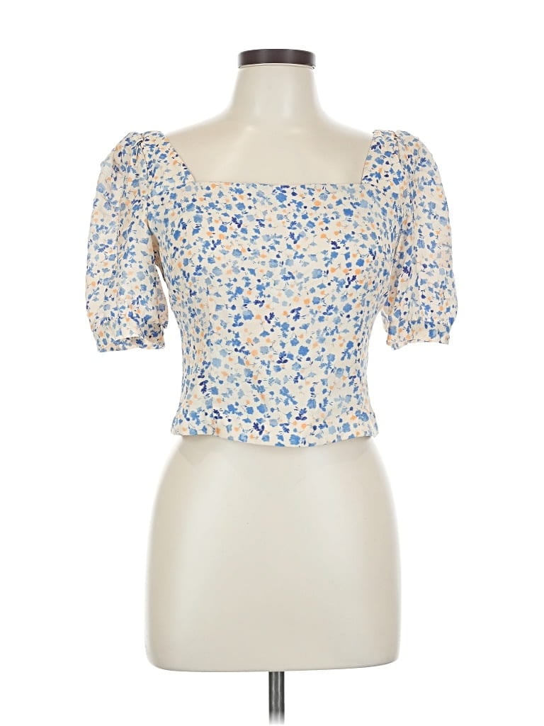 Pre-owned Favorite Daughter Short Sleeve Top Blue Sweetheart Neckline Tops