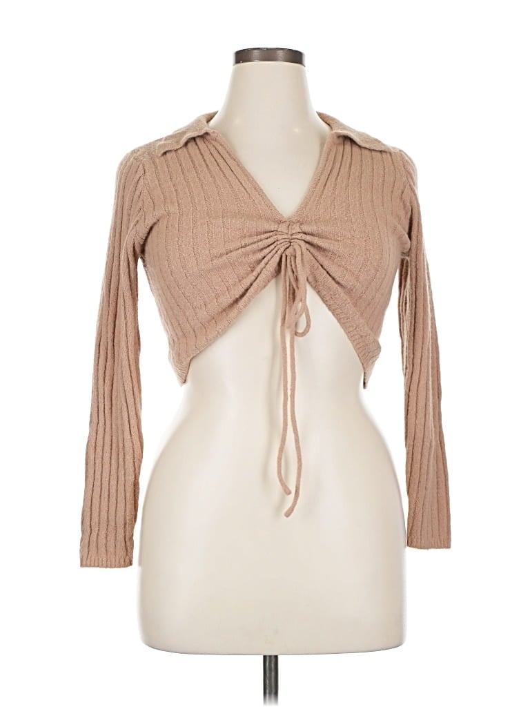 Pre-owned Hazel Long Sleeve Top Tan Cowl Neck Tops In Brown