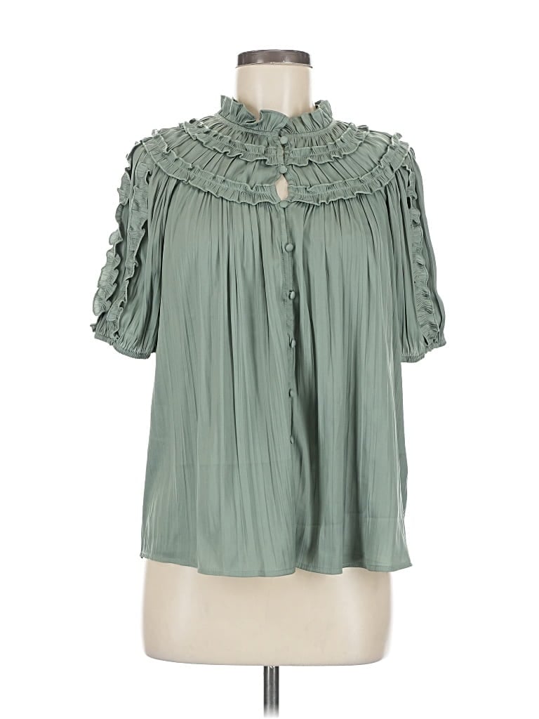 Pre-owned By Anthropologie Short Sleeve Blouse In Green