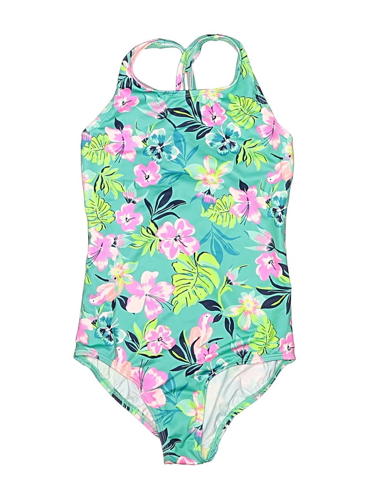 Pre-owned Lands' End Kids' One Piece Swimsuit In Green