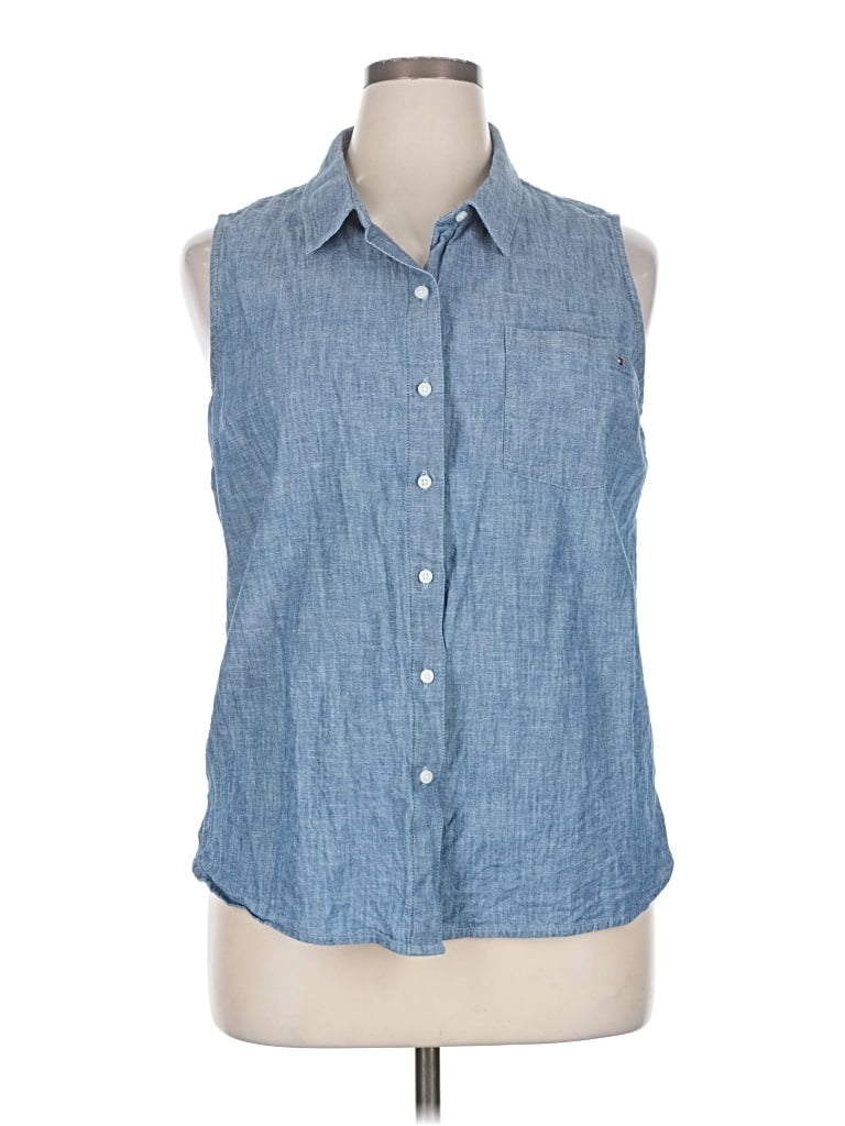 Pre-owned Tommy Hilfiger Sleeveless Button Down Shirt In Blue