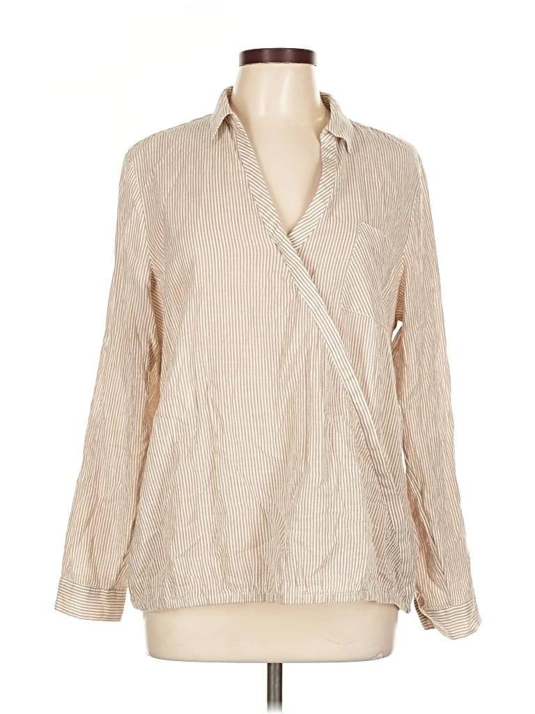 Pre-owned Jjill Long Sleeve Blouse In Brown