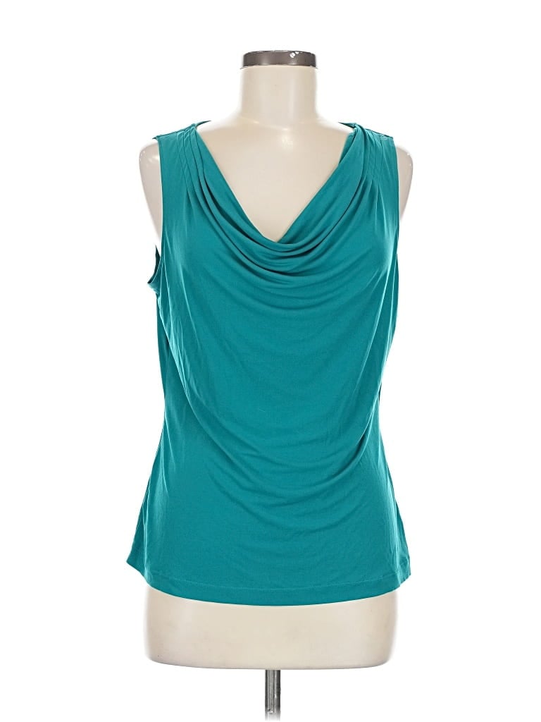 Pre-owned Calvin Klein Sleeveless Top Teal Cowl Neck Tops In Blue