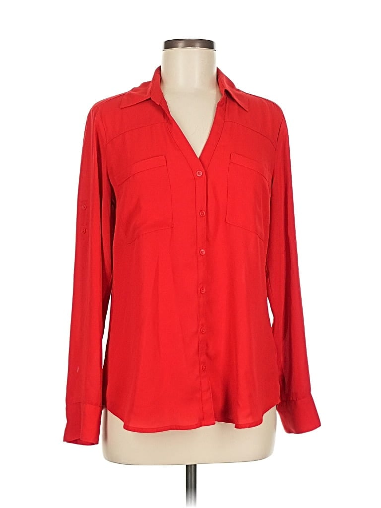 Pre-owned Express Outlet Long Sleeve Blouse In Red