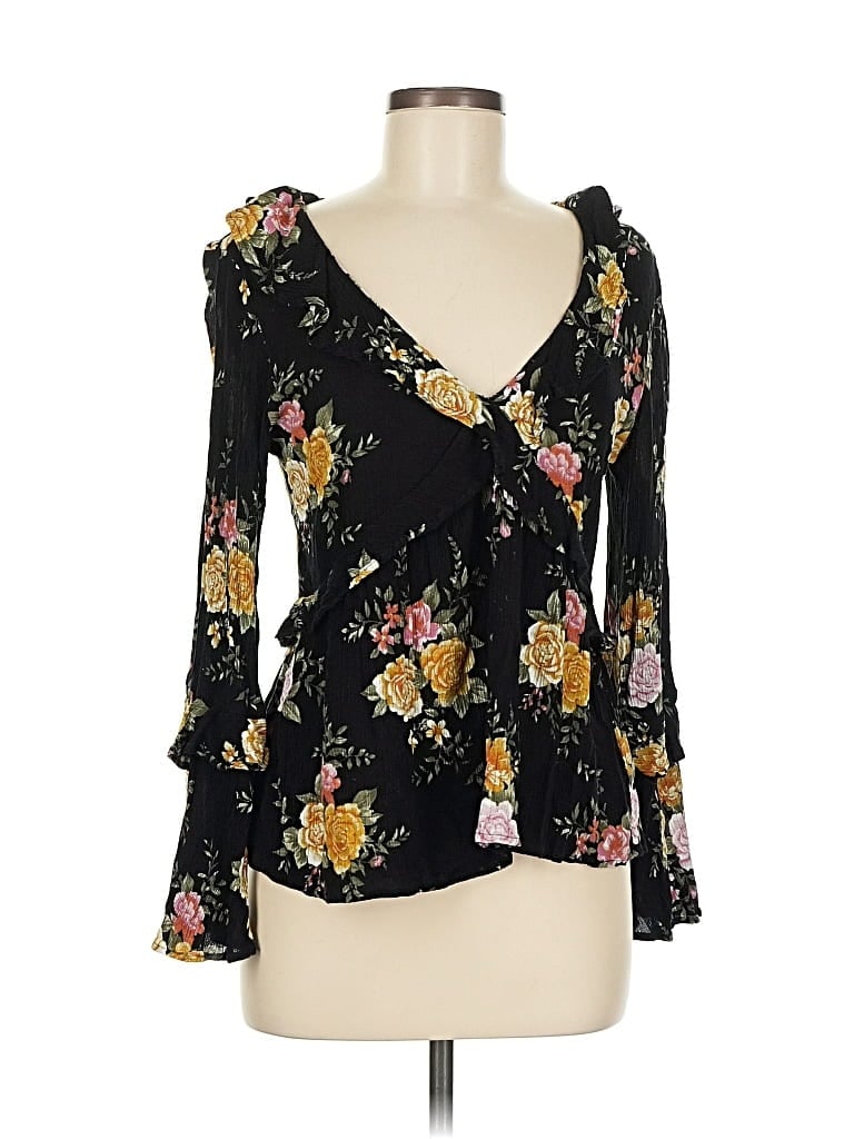 Pre-owned American Eagle Outfitters 3/4 Sleeve Blouse In Black