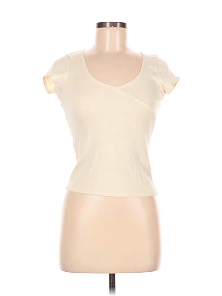 Pre-owned Brandy Melville Short Sleeve Top Ivory Scoop Neck Tops In White