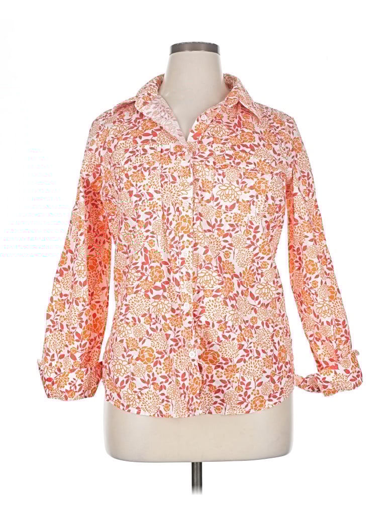 Pre-owned L.l.bean 3/4 Sleeve Button Down Shirt In Orange