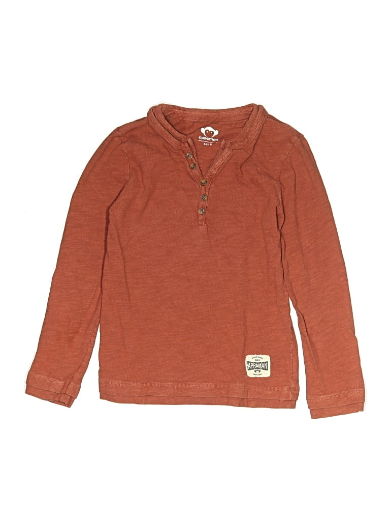 Pre-owned Appaman Kids' Long Sleeve Henley Shirt In Brown
