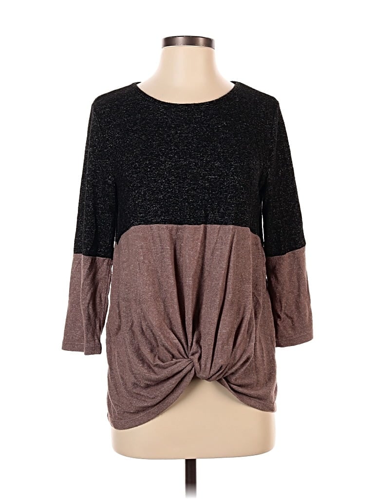 Pre-owned Market & Spruce 3/4 Sleeve Top Brown Crew Neck Tops