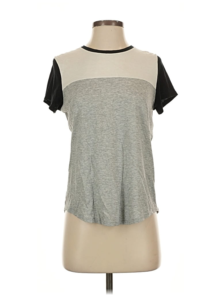Pre-owned Vince Short Sleeve Top Gray Color Block Pattern Crew Neck Tops