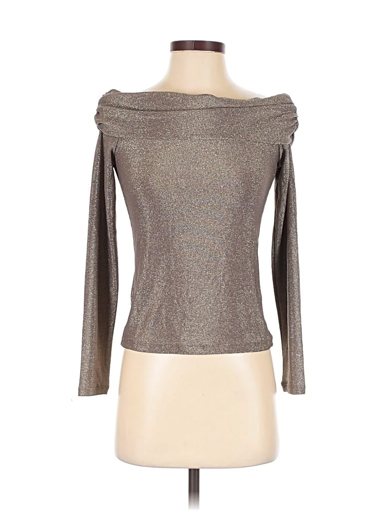 Banana Republic Factory Store Long Sleeve Top Gray Metallic Pattern Boatneck Tops