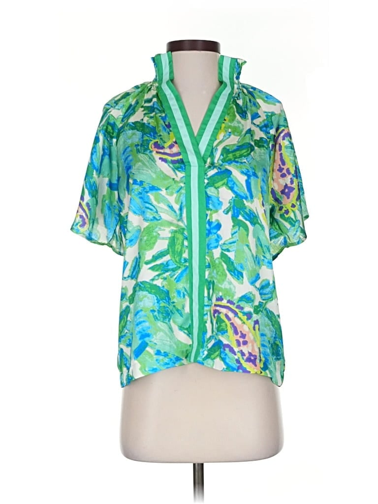 Pre-owned Thml Short Sleeve Blouse In Green