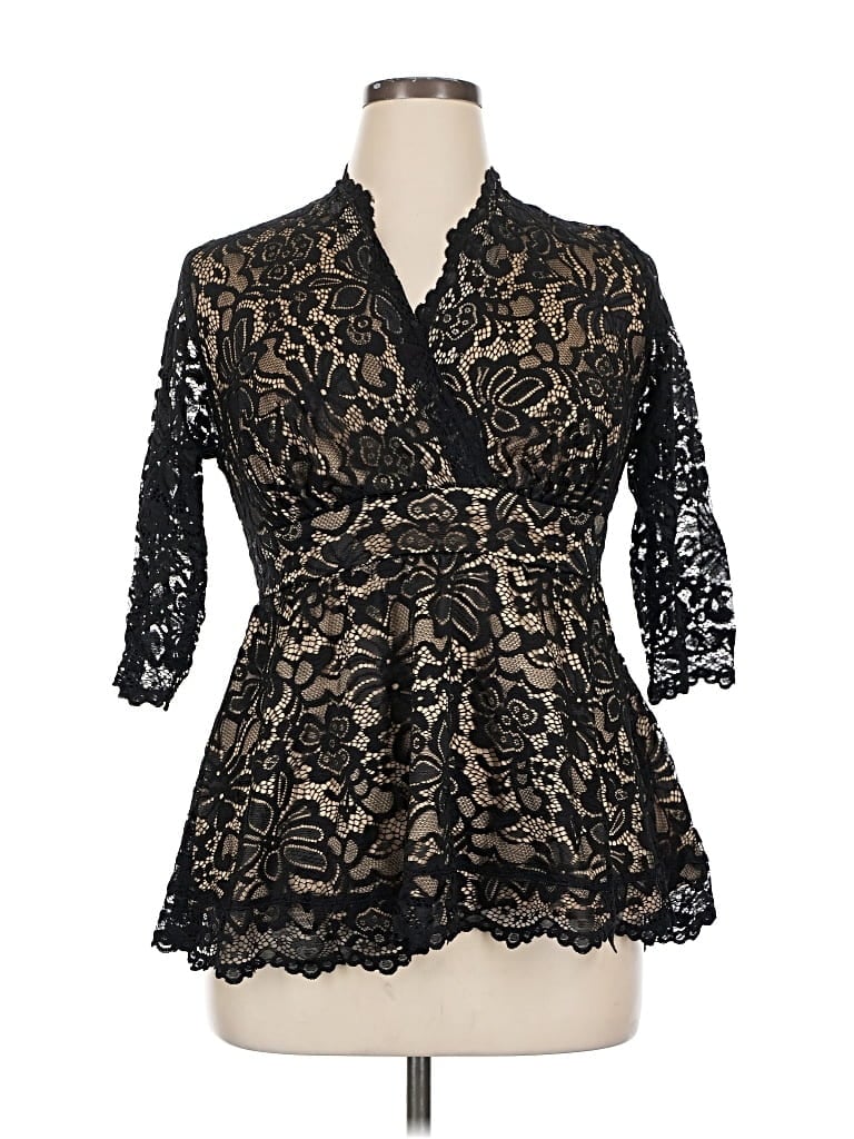 Pre-owned Kiyonna 3/4 Sleeve Blouse In Black