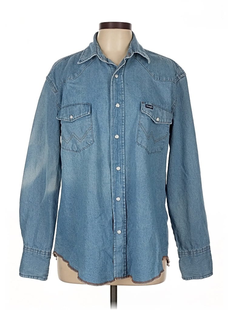Pre-owned Wrangler Jeans Co Long Sleeve Button Down Shirt In Blue