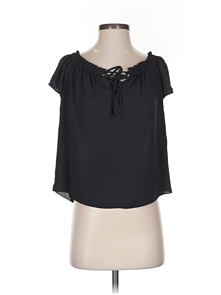 Pre-owned Amanda Uprichard Short Sleeve Top Black Off The Shoulder Neckline Tops