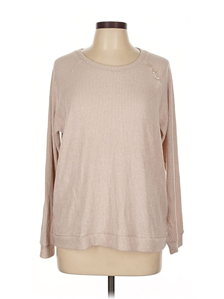 Pre-owned Muk Luks Long Sleeve Top Tan Crew Neck Tops In Brown