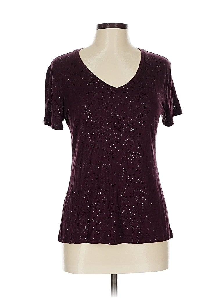 Pre-owned Celebrate Together Short Sleeve Top Burgundy V Neck Tops
