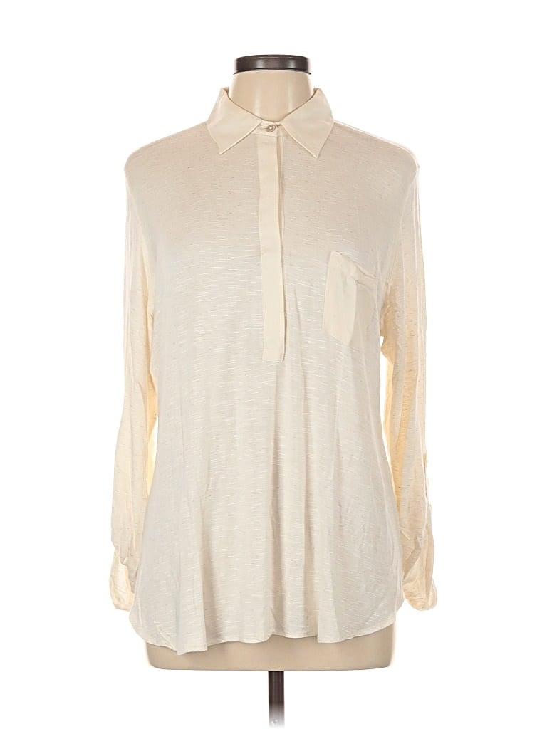 Pre-owned Max Studio Long Sleeve Blouse In White