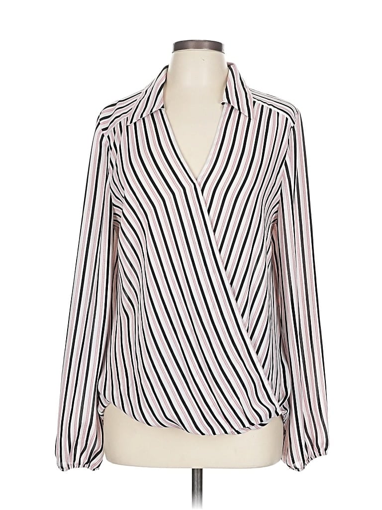 Pre-owned Max Studio Long Sleeve Blouse In White