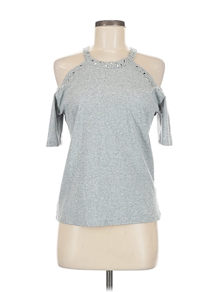 Pre-owned Bebe Short Sleeve Top Gray Cold Shoulder Neckline Tops